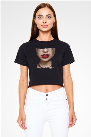 Escape the fate Baskılı Siyah Crop Top Kadın Tişört - Tshirt