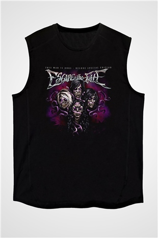 Escape the fate Baskılı Unisex Siyah Kolsuz Tişört - Tshirt