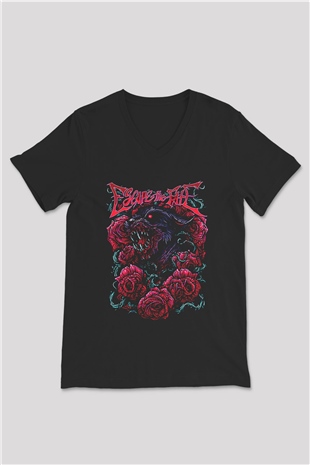 Escape the fate Baskılı Unisex Siyah V Yaka Tişört - Tshirt