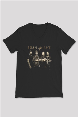 Escape the fate Baskılı Unisex Siyah V Yaka Tişört - Tshirt