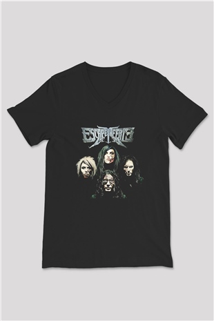 Escape the fate Baskılı Unisex Siyah V Yaka Tişört - Tshirt