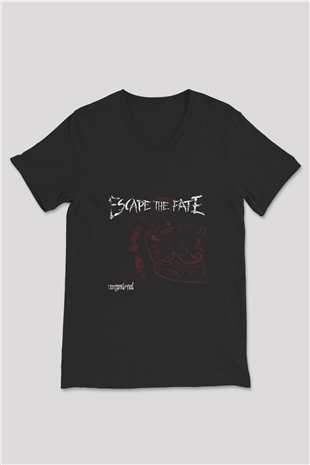 Escape The Fate Baskılı Unisex Siyah V Yaka Tişört