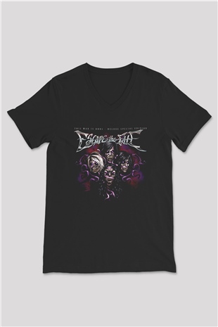 Escape the fate Baskılı Unisex Siyah V Yaka Tişört - Tshirt