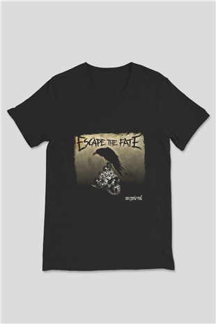 Escape The Fate Baskılı Unisex Siyah V Yaka Tişört