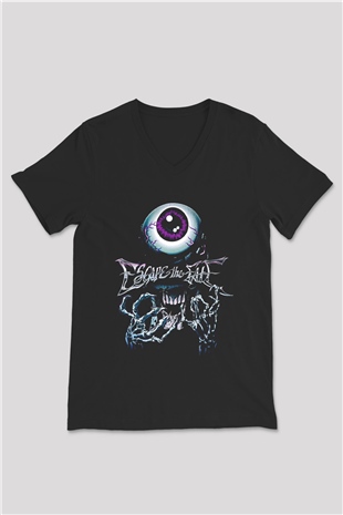 Escape the fate Baskılı Unisex Siyah V Yaka Tişört - Tshirt