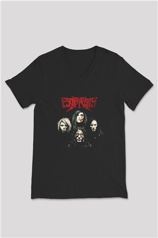 Escape the fate Baskılı Unisex Siyah V Yaka Tişört - Tshirt