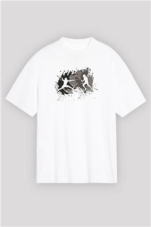 Eskrim Baskılı Unisex Beyaz Oversize Tişört - Tshirt