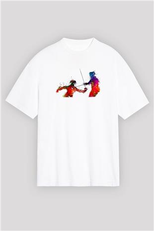 Eskrim Baskılı Unisex Beyaz Oversize Tişört - Tshirt