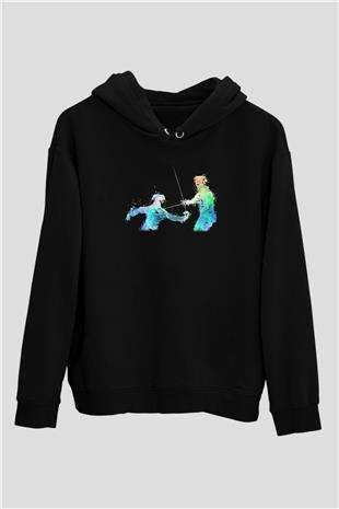 Eskrim - Fencing Baskılı Unisex Siyah Hoodie