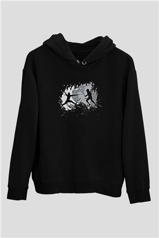 Eskrim - Fencing Baskılı Unisex Siyah Hoodie