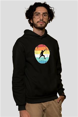 Eskrim - Fencing Baskılı Unisex Siyah Hoodie