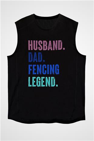 Eskrim - Fencing Baskılı Unisex Siyah Kolsuz Tişört