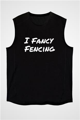 Eskrim - Fencing Baskılı Unisex Siyah Kolsuz Tişört