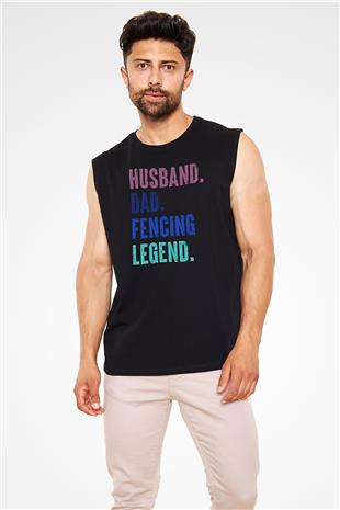 Eskrim - Fencing Baskılı Unisex Siyah Kolsuz Tişört