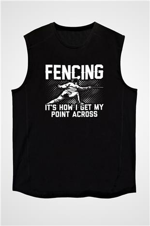 Eskrim - Fencing Baskılı Unisex Siyah Kolsuz Tişört