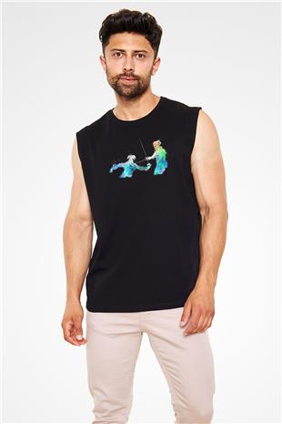 Eskrim - Fencing Baskılı Unisex Siyah Kolsuz Tişört