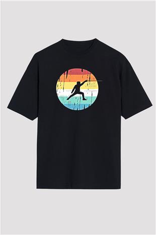 Eskrim - Fencing Baskılı Unisex Siyah Oversize Tişört