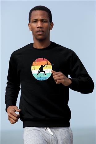 Eskrim - Fencing Baskılı Unisex Siyah Sweatshirt