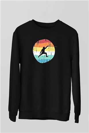 Eskrim - Fencing Baskılı Unisex Siyah Sweatshirt
