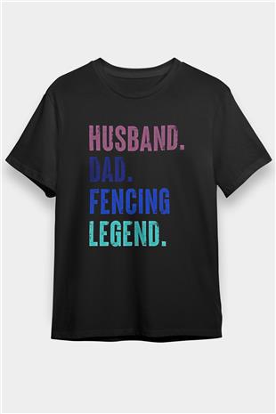 Eskrim - Fencing Baskılı Unisex Siyah Tişört - Tshirt