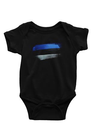 Estonya - Estonia Bayrağı Baskılı Unisex Siyah Bebek Body - Zıbın