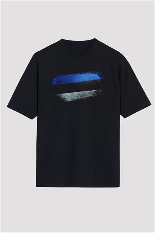 Estonya - Estonia Bayrağı Baskılı Unisex Siyah Oversize Tişört