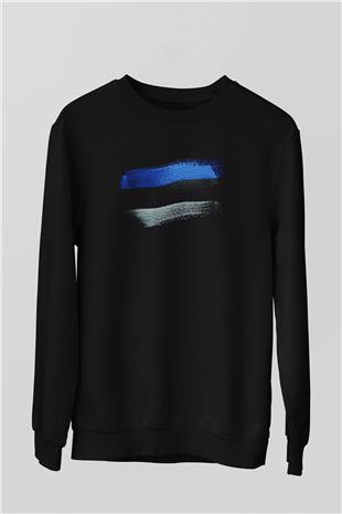 Estonya - Estonia Bayrağı Baskılı Unisex Siyah Sweatshirt
