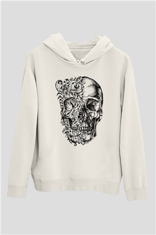 Etnik Desenli Kurukafa Beyaz  Unisex Hoodie