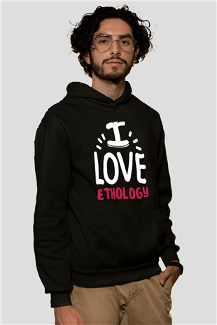 Etolojist Siyah Unisex Kapüşonlu Sweatshirt