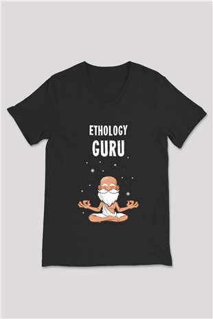 Etolojist Siyah Unisex V Yaka Tişört