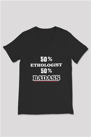 Etolojist Siyah Unisex V Yaka Tişört