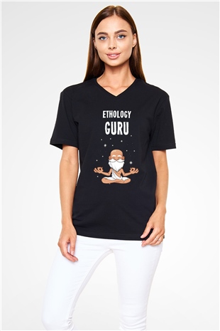 Etolojist Siyah Unisex V Yaka Tişört