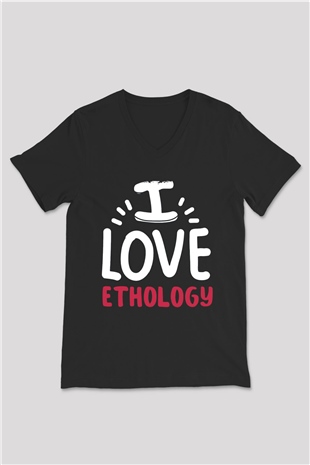Etolojist Siyah Unisex V Yaka Tişört