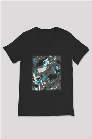 Etolojist Siyah Unisex V Yaka Tişört T-Shirt