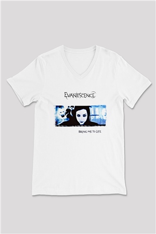 Evanescence Baskılı Unisex Beyaz V Yaka Tişört