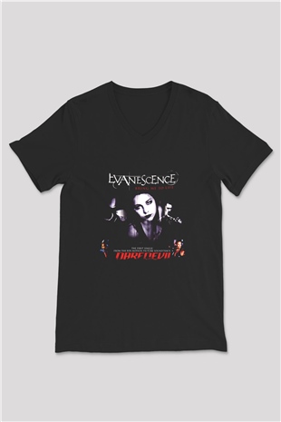 Evanescence Baskılı Unisex Siyah V Yaka Tişört