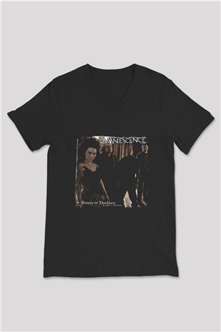 Evanescence Baskılı Unisex Siyah V Yaka Tişört