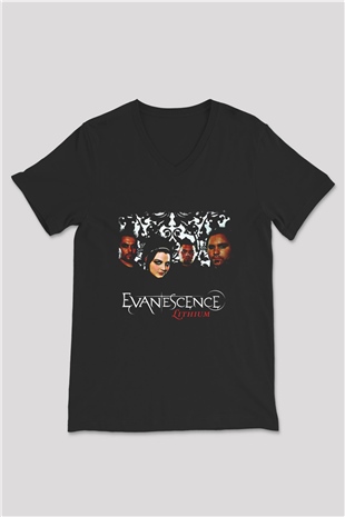 Evanescence Baskılı Unisex Siyah V Yaka Tişört