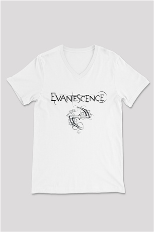 Evanescence Beyaz Unisex V Yaka Tişört T-Shirt