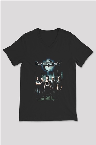 Evanescence Siyah Unisex V Yaka Tişört T-Shirt
