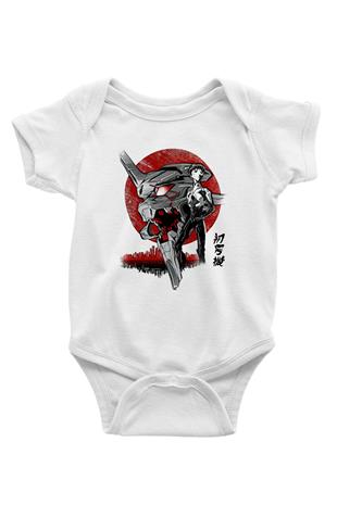 Evangelion Baskılı Beyaz Unisex Bebek Body - Zıbın