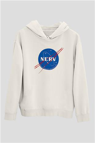 Evangelion Baskılı Beyaz Unisex Hoodie
