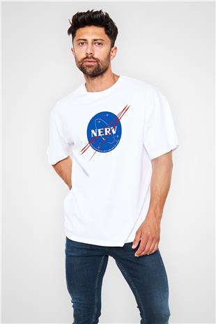 Evangelion Baskılı Beyaz Unisex Oversize Tişört - Tshirt