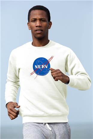Evangelion Baskılı Beyaz Unisex Sweatshirt