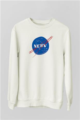Evangelion Baskılı Beyaz Unisex Sweatshirt