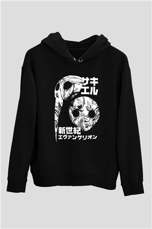 Evangelion Baskılı Unisex Siyah Hoodie