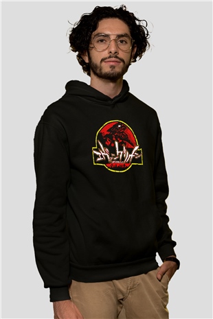 Evangelion Baskılı Unisex Siyah Hoodie