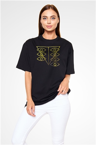 Evangelion Baskılı Unisex Siyah Oversize Tişört - Tshirt