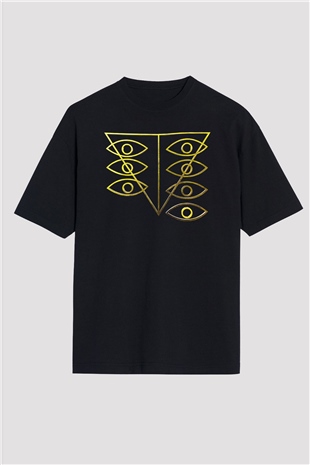 Evangelion Baskılı Unisex Siyah Oversize Tişört - Tshirt