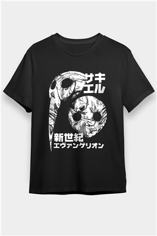 Evangelion Baskılı Unisex Siyah Tişört - Tshirt